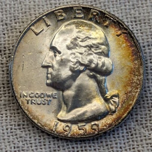 1959 D Washington Quarter UNC/BU : Beautifully Toned - .9 Fine Silver Coin - Picture 1 of 9