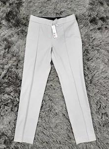 Theory Treeca Pants Women's 00 Gray Mob Twill Pleated Tapered Leg Zip-Fly NWT - Picture 1 of 18