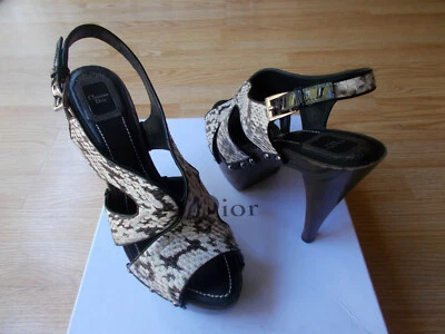 $790 Sandalias Christian Dior Pitón Felina Tacones Plataforma Madera Talla 40 EE. UU. 10 NUEVAS EN CAJA Foto 1 de 4