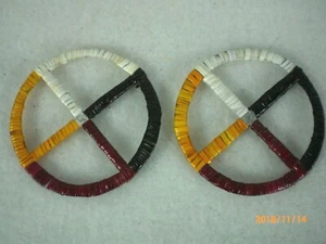Quilled Lakota Four Directions 2" Medicine Wheel, Pair - Picture 1 of 2