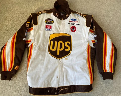 Vintage Chase Authentic Dale Jarret Nascar UPS Racing Patch Jacket Size XL Cover