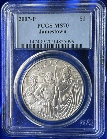 2007-P PCGS MS70 JAMESTOWN COMMEMORATIVE SILVER DOLLAR Cover