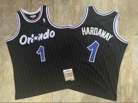 Orlando Magic Penny Hardaway 1 striped black regular season Retro Vintage Jersey Cover