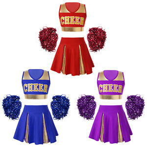 Kids Girls Cheerleading Uniform Dress Up Outfit Cosplay Halloween Party Costume