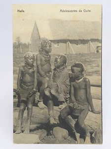 Cartolina d'epoca AFRICA ANGOLA TRIBALE ETNICA BAMBINI ADOLESCENTI vera foto RPPC - Foto 1 di 4
