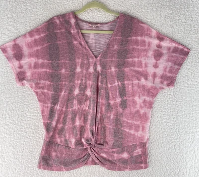 Juicy Couture Top Womens Size XL Pink Tie Dye Short Sleeve V-Neck Pullover Knit - Image 1 of 4