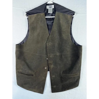 Chaleco de cuero genuino verde oliva City Streets para hombre talla grande estilo vintage Foto 1 de 4