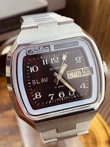 Vintage Soviet Automatic Watch SLAVA TANK TV 2427 Day-Date SERVICED 70"s #8079 - Picture 1 of 24