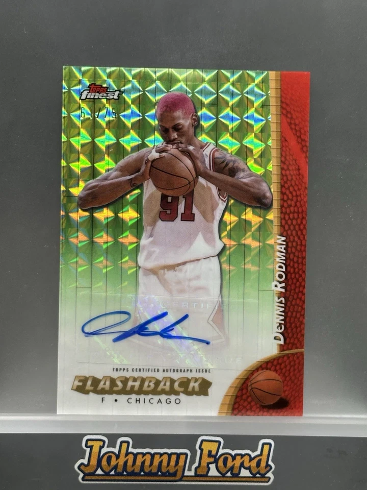 2024-25 Topps Finest Dennis Rodman Flashback Auto Green Geometric 61/75 Bulls - Image 1 of 2