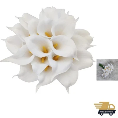 20 件可调节黄色核心白色 Calla Lilies - 适合新娘花束 — 第 1/4 张图片