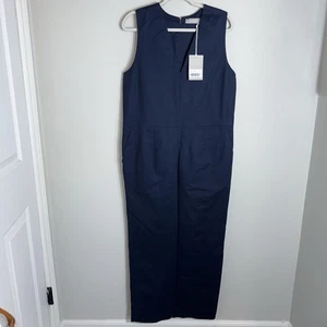 Everlane ärmellos V-Ausschnitt Overall-Taschen-marineblau-Baumwollmischung-Größe 12-Neu mit Etikett - Bild 1 von 11