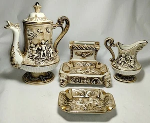 M.A.S. R Capodimonte Italy Porcelain Coffee Set with Cigsgette Holder & Ashtray - Picture 1 of 6