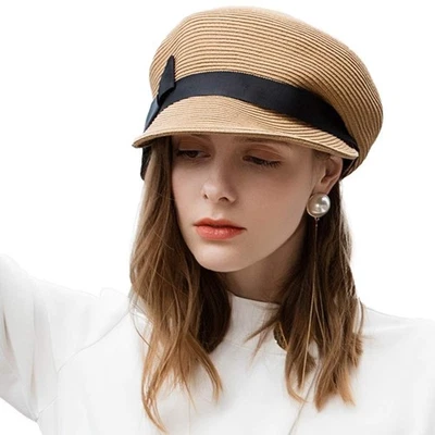 Gorra de periodista de paja para mujer, visera Gatsby Ivy, sombrero de playa, moño, verano, sol Foto 1 de 4