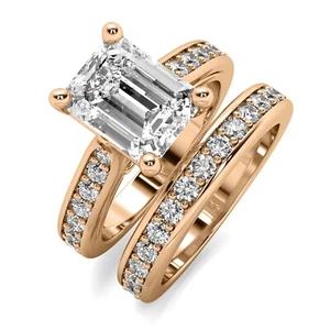 2.64Ct H VVS2 Emerald Lab Created Diamond Engagement Ring Matching Set Rose Gold - Picture 1 of 4