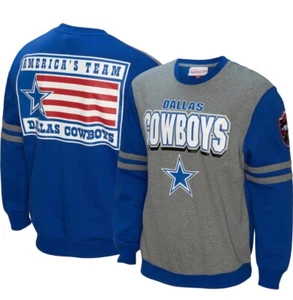 Men's Dallas Cowboys Mitchell & Ness Royal All Over 2.0 Pullover Sweatshirt NWT - Picture 1 of 5