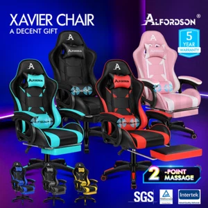 ALFORDSON Gaming Office Chair Racing Massage Leather Computer Seat Footrest - Picture 1 of 86