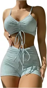 Women's Two Piece Vintage Swimwear Vintage Pleated High Waisted Bikini - Size M - Picture 1 of 4