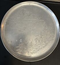 Vintage Metal Aluminum Serving Tray Asian Landscape Etching Birds & Trees (bal2)