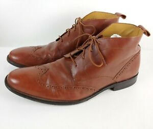 Cole Haan Men's High-Top Dress Oxfords Shoes Size 13M Leather Pointed Toe Cognac