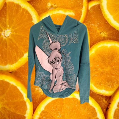 Tinkerbell Sudadera con Capucha Ligera con Brillos Verde Azulado Talla Pequeña Foto 1 de 4