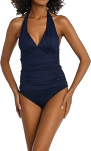 La Blanca Womens Island Goddess Halter Tankini Top Indigo Size 12 - Picture 1 of 6