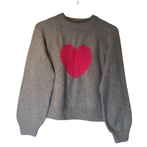 Old Navy Gray Pink Heart Sweater Crewneck Pullover Girls XL - Picture 1 of 7