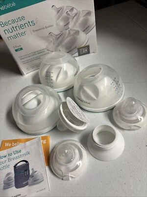 Baby Nanobebe Breastmilk Bottles 0m+ NIPPLES/ADAP 5oz/150ml /GREY 3 Pack NEW - Image 1 of 4