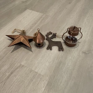 4 Rustic Style Christmas Ornaments Country Nature Copper Colored - Picture 1 of 5