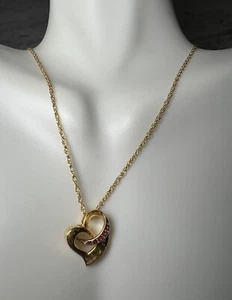 Gold Over Sterling Silver Heart with Rubies Pendant Necklace, Double Link, 18” - Picture 1 of 10