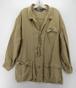 VINTAGE Ralph Lauren Polo Jacket Men Large Brown Linen Field Shacket Utility 90s - Picture 1 of 13