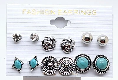 MULTI PACK OF 6 PAIRS STUD CUTE BOHO UNISEX STYLE FASHION JEWELRY EARRINGS #8 - Image 1 of 4
