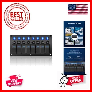 Toggle Switch Panel 8 Gang Waterproof Rocker Switches 12V/24V On-Off Blue LED... - Picture 1 of 10