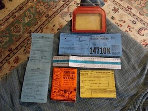 1982 PENNSYLVANIA ADULT RES. Fishing Hunting LICENSE W/ TAGS SWAG & Holder VG ! - Picture 1 of 6