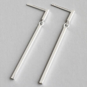 Solid 925 Sterling Silver Geometric Vertical Bar Dorp Earrings for Women Jewelry