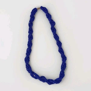 Vintage Multi Strand Beaded Necklace Deep Blue Seed Beads Tribal Style 10" - Picture 1 of 10