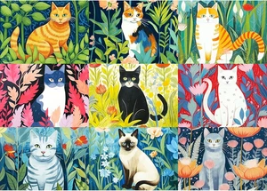 300 Teile Puzzle für Erwachsene - Katzen und Blumen Design, bunte entspannende Pu - Bild 1 von 12