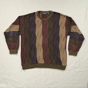 Vintage Tundra Sweater Mens L Multicolor 3D Knit Coogi Style Pullover 90s - Picture 1 of 7