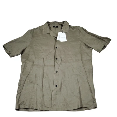 READ Theory Men's Daze Precise Linen Short Sleeve Button Down Shirt Large Green - Image 1 of 4