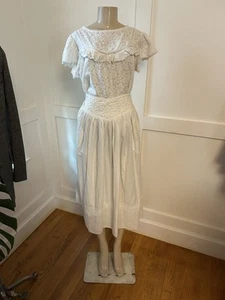 Vtg White Cotton Embroidered Mexican Boho Hippie Maxi Skirt Wedding Cream 35” L - Picture 1 of 10