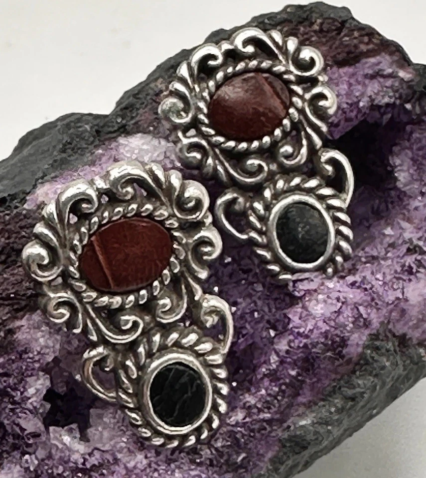 Брайтон серебро филигранная кожа Post серьги кабошон крокодила выбитый снят с производства - Изображение 1 из 4