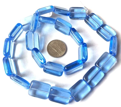 25 Czech Ice Blue, Light Sapphire Rectangle Glass Beads (20" strand) 3/4" x 1/2" - Image 1 of 3