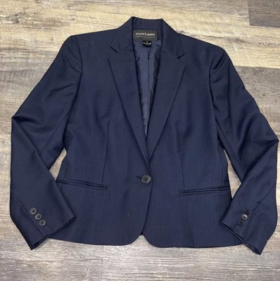 Blazer Ralph Lauren Etiqueta Negra 100% Seda Azul Marino Rayas Talla 6 Foto 1 de 4