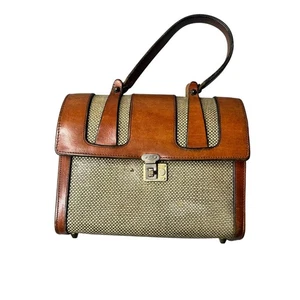 Borsa a mano vintage John Romain Preppy in pelle e tweed - Foto 1 di 9