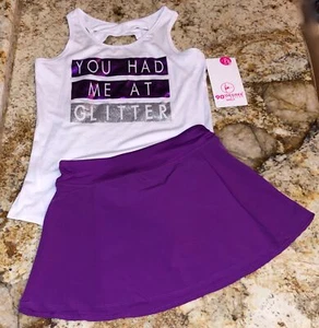 90 DEGREE Criss Cross Back Tank Top & Skort White Bright Orchid NEW Girls M 10 - Picture 1 of 10