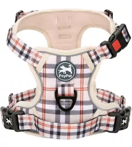 PoyPet Imbracatura per Cani Rilascio al Collo Riflettente Regolabile a Scacchi Beige Medium - Foto 1 di 3
