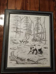 Vintage Framed Wildlife Bears Print Sketch Drawing 240/300 Gordon Pepler - Picture 1 of 15
