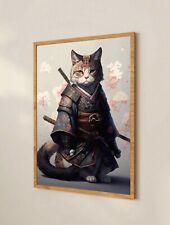 Wall Art Canvas Samurai Cat Poster Home Decor