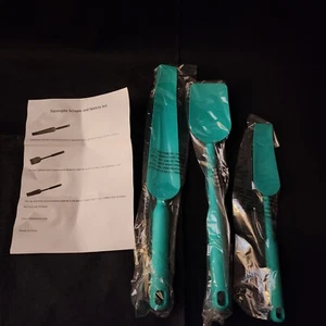 3-Piece Squeegee Scraper Spatula Set Teal Silicone Kitchen Cooking New - Picture 1 of 6