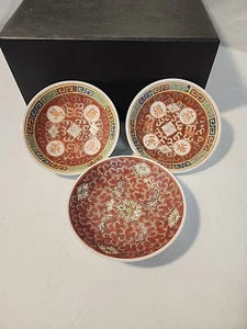 4" Chinese Stamped Sauce Side Bowl Famille Rose Style Mun Shou Longevity Pink  - Picture 1 of 8