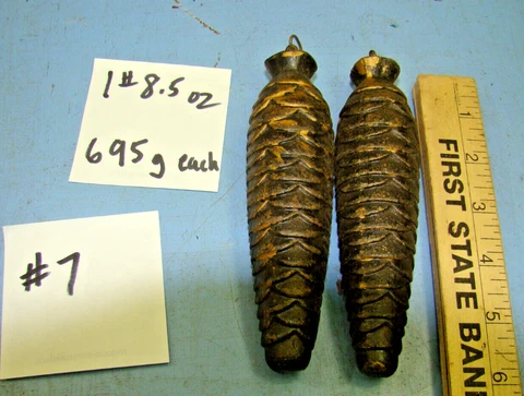 2 LARGE CAST IRON CLOCK WEIGHT 695 Grams PINE-CONE CLOCK PARTS 5” No Marks  (7) Cover